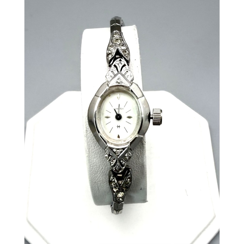 Vintage Hamilton Ladies Watch Art Deco Rhinestone 10K GF Bracelet Working